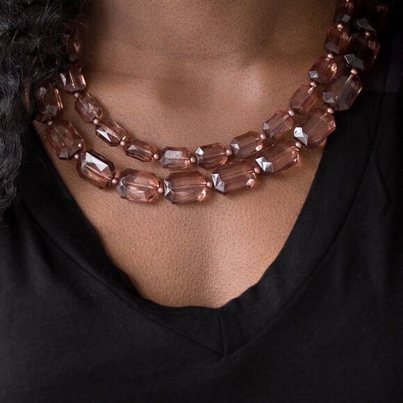 Set!! Brown acrylic gems 2 strand necklace - Picture 2 of 3